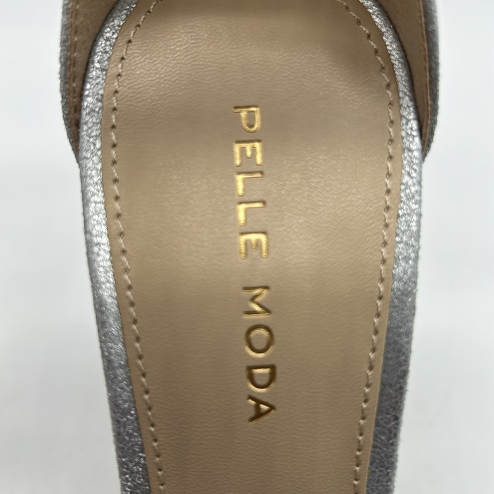 Pelle Moda Metallic Silver Platform Block Heel Suede Women’s Sandals Size 8.5 - Picture 11 of 14